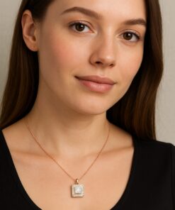 Square Shape Halo Diamond Pendant Made In 925 Sterling Silver Embellished With Shinny Moissanite Diamond For Anniversary Gift