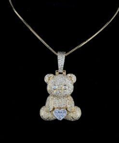 Iced Out Teddy Bear Pendant Made In 925 Sterling Silver Embellished With Shinny Moissanite Diamond For Birthday Gift